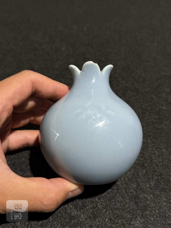清道光 天蓝釉堆白花卉纹石榴尊 - 图5
